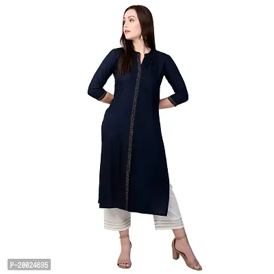 NNAVDHA Women Straight Rayon Solid Calf Length Kurta-thumb0