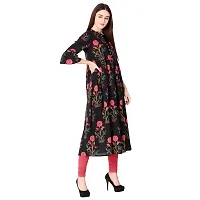 NNAVDHA Women A-line Cotton Floral Printed Calf Length Yellow and Black Kurta-thumb3