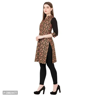 NNAVDHA Women Straight Cotton Gold Floral Printed Knee Length Black Kurta-thumb4