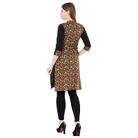 NNAVDHA Women Straight Cotton Gold Floral Printed Knee Length Black Kurta-thumb2