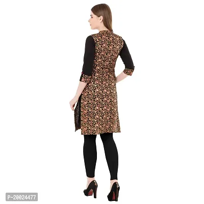 NNAVDHA Women Straight Cotton Gold Floral Printed Knee Length Black Kurta-thumb3