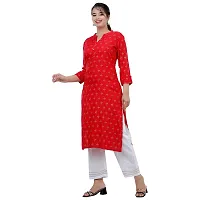 NNAVDHA Women Straight Rayon Small Gold Buti Floral Printed Calf Length Red Kurta-thumb4