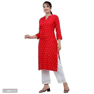 NNAVDHA Women Straight Rayon Small Gold Buti Floral Printed Calf Length Red Kurta-thumb5