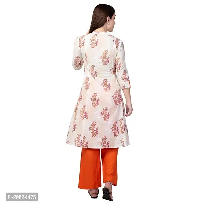 NNAVDHA Women A-Line Cotton Floral Printed Calf Length Orange Kurta-thumb3