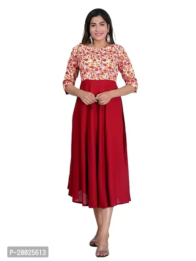 NNAVDHA Women Rayon Floral Printed Gown Calf Length Maroon Kurta