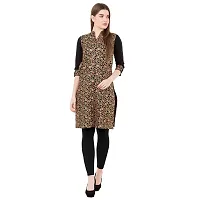 NNAVDHA Women Straight Cotton Gold Floral Printed Knee Length Black Kurta-thumb1