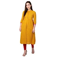 NNAVDHA Women A-Line Cotton Solid Kantha Calf Length Yellow Kurta-thumb1