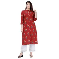 NNAVDHA Women Straight Cotton Floral Printed Calf Length Maroon Kurta-thumb1