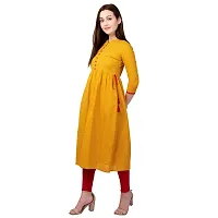 NNAVDHA Women A-Line Cotton Solid Kantha Calf Length Yellow Kurta-thumb4