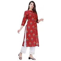 NNAVDHA Women Straight Cotton Floral Printed Calf Length Maroon Kurta-thumb3