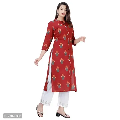 NNAVDHA Women Straight Cotton Floral Printed Calf Length Maroon Kurta-thumb4