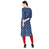 NNAVDHA Women Straight Cotton Floral Printed Calf Length Blue Kurta-thumb2