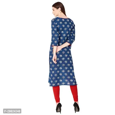 NNAVDHA Women Straight Cotton Floral Printed Calf Length Blue Kurta-thumb3