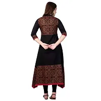 NNAVDHA Women A-Line Cotton Gold Printed Calf Length Black Festival Kurta-thumb2