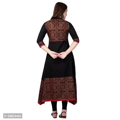 NNAVDHA Women A-Line Cotton Gold Printed Calf Length Black Festival Kurta-thumb3