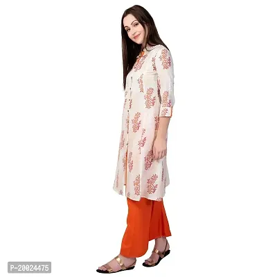 NNAVDHA Women A-Line Cotton Floral Printed Calf Length Orange Kurta-thumb4