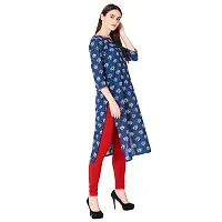 NNAVDHA Women Straight Cotton Floral Printed Calf Length Blue Kurta-thumb3