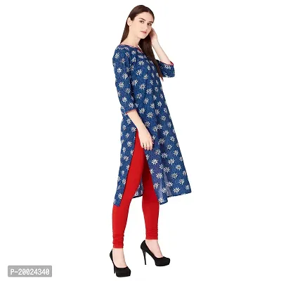 NNAVDHA Women Straight Cotton Floral Printed Calf Length Blue Kurta-thumb4