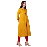 NNAVDHA Women A-Line Cotton Solid Kantha Calf Length Yellow Kurta-thumb3