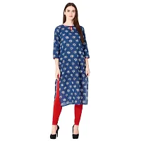 NNAVDHA Women Straight Cotton Floral Printed Calf Length Blue Kurta-thumb1