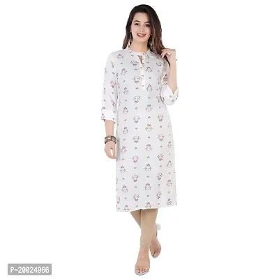 NNAVDHA Women Straight Rayon Floral Printed Knee Length White Kurta