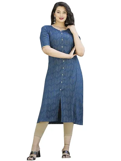 NNAVDHA Women A-Line Rayon Traditional Jaipuri Bandhej Knee Length Half Sleeve Kurta