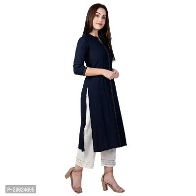 NNAVDHA Women Straight Rayon Solid Calf Length Kurta-thumb4