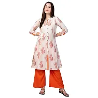 NNAVDHA Women A-Line Cotton Floral Printed Calf Length Orange Kurta-thumb1