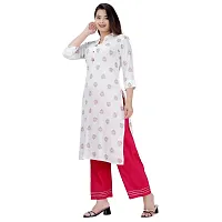 NNAVDHA Women Straight Rayon Small Gold Buti Floral Printed Calf Length Kurta-thumb3