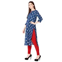 NNAVDHA Women Straight Cotton Floral Printed Calf Length Blue Kurta-thumb4