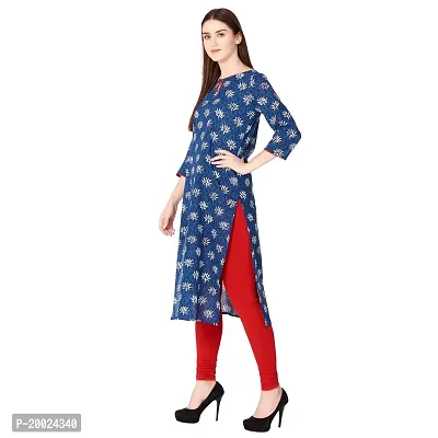 NNAVDHA Women Straight Cotton Floral Printed Calf Length Blue Kurta-thumb5