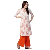 NNAVDHA Women A-Line Cotton Floral Printed Calf Length Orange Kurta-thumb4