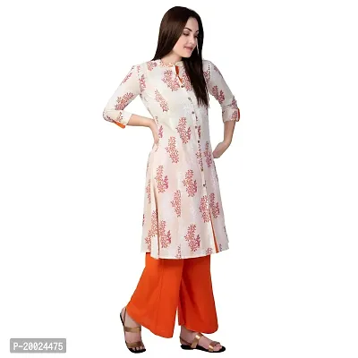 NNAVDHA Women A-Line Cotton Floral Printed Calf Length Orange Kurta-thumb5