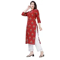 NNAVDHA Women Straight Cotton Floral Printed Calf Length Maroon Kurta-thumb4