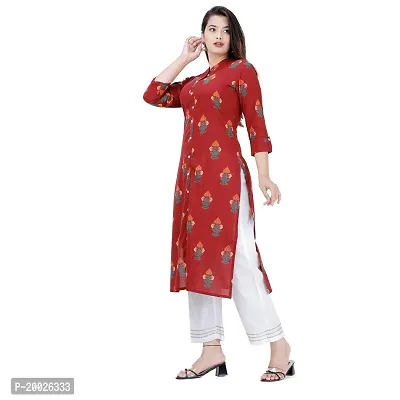 NNAVDHA Women Straight Cotton Floral Printed Calf Length Maroon Kurta-thumb5