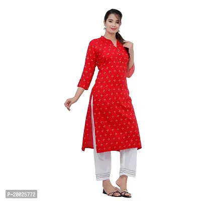 NNAVDHA Women Straight Rayon Small Gold Buti Floral Printed Calf Length Red Kurta-thumb4