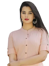 NNAVDHA Women A-Line Cotton Traditional Kantha Work Solid Knee Length Light Pink Half Sleeve Kurta-thumb4