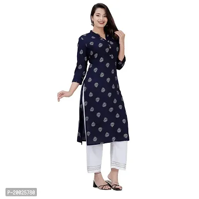 NNAVDHA Women Straight Rayon Small Gold Buti Floral Printed Calf Length Kurta-thumb5