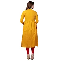 NNAVDHA Women A-Line Cotton Solid Kantha Calf Length Yellow Kurta-thumb2