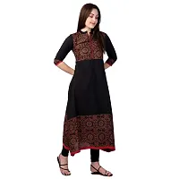 NNAVDHA Women A-Line Cotton Gold Printed Calf Length Black Festival Kurta-thumb4