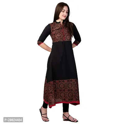 NNAVDHA Women A-Line Cotton Gold Printed Calf Length Black Festival Kurta-thumb5