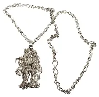 De-Ultimate (Set Of 2 Pcs) Metal Unisex Silver Color God Lord Shri Radha Krishna/Thakur Ji/Govinda/Kanha With Basuri/Murli Pendant Locket Necklace With Chain-thumb1