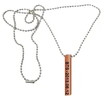 De-Ultimate (Set Of 2pc) Unisex Metal Rose-Gold 3D Vertical BTS Name Date Engraved Bar Cuboid Stick Pendant Locket Necklace With Chain For Fans Jewellery Set-thumb1