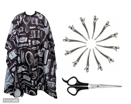 De-Ultimate Combo Of Hair Silver Clip  Scissor Set With Black Printed Hair Cutting Sheet-thumb0