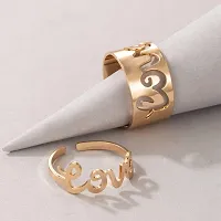 De-Ultimate (Rose-Gold Color) Valentine's Day Adjustable Size Romantic Couple Friendship Promise Matching Punk Love Name Letter Design Open-Cuff Finger Trendy Dainty Rings Set-thumb1