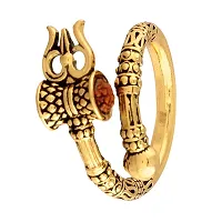 De-Ultimate (Set Of 2) Men's and Women's Adjustable Stylish Trending Rudraksha Oxidized Mahakal Shiva Trishul Damroo Designer Bahubali Cuff Finger Ring (Free Size) (Golden)-thumb2