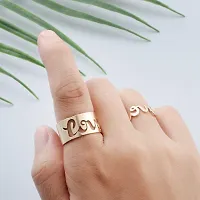 De-Ultimate (Rose-Gold Color) Valentine's Day Adjustable Size Romantic Couple Friendship Promise Matching Punk Love Name Letter Design Open-Cuff Finger Trendy Dainty Rings Set-thumb2