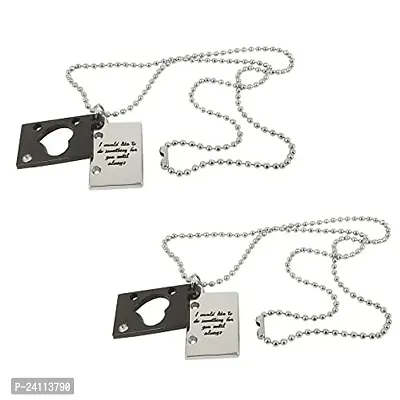 De-Ultimate (Set Of 2 Pcs) Valentine's Day Special Metal Black  Silver I Love You Diamond Nug Book Shaped Slidable Letter Printed Heart Design Romantic Love Couple Locket Pendant Necklace With Chain