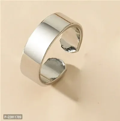 De-Ultimate Unisex Silver Color Stainless Steel Stylish Trending Adjustable Open-Cuff Plain Thin Funky Thumb/Toe/Knuckle Finger Band Ring (Free Size)