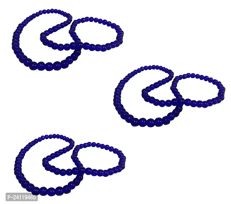 De-Autocare (Pack Of 3 Unisex Blue Color Medium Size 24cm Size 8mm Beads Stone Moti Mala Chain Bracelet-thumb0